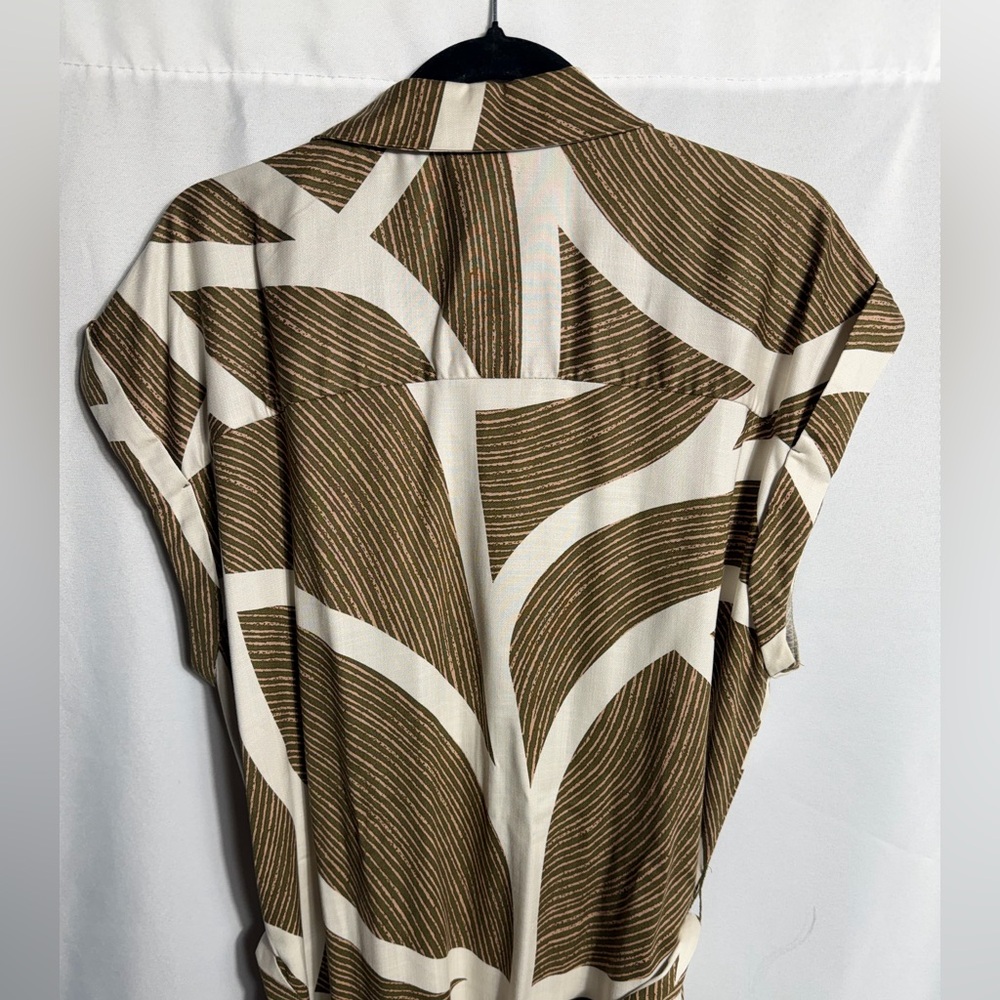 Worthington Tencel Lyocell Abstract Brown White Belted Button Front Dress XXL - Picture 6 of 9